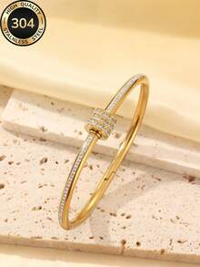 ZCNC 18K Gold Plated European & American Women's Luxury Versatile Floral Bracelet Set, 304 Stainless Steel, Waterproof, Hypoallergenic, Suitable For Daily Commute, Party, Banquet, Vacation, Holiday Gift, Best Friend Gift, Date Accessory, All Season Wear - Gold - View 5