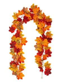 1 pieza Guirnalda artificial de hojas de arce de otoño, planta colgante de otoño de 5.9 pies, decoración de Acción de Gracias, adecuada para boda interior/exterior, fiesta, hogar, chimenea, Halloween, decoración navideña - Naranja otoñal - Ver 8