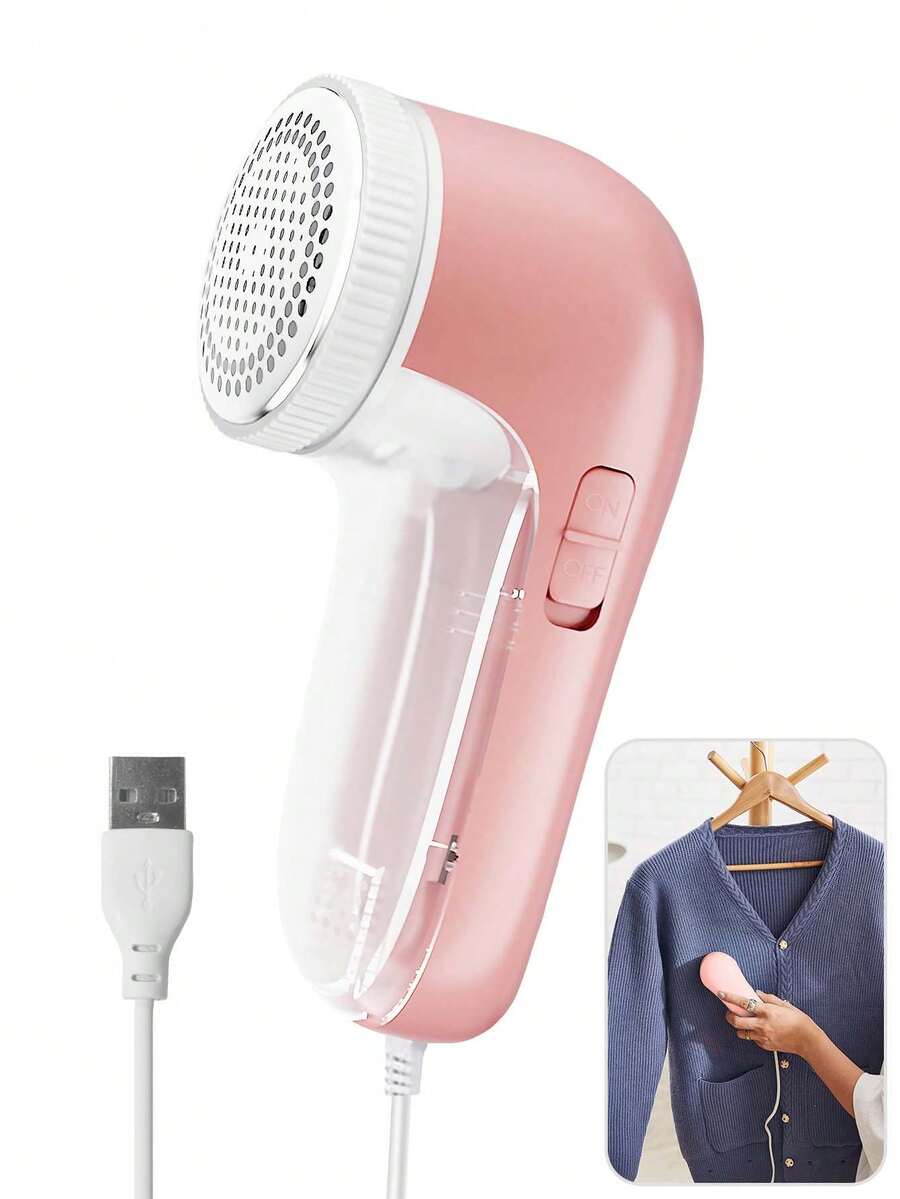 電動織物刮球器,可用於衣服、毛衣、沙發和床上用品,配有可替換的不銹鋼刀片和電線（1pc粉色電動版本）