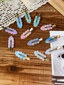 6PCS/12PCS Geometric Pattern Casual Korean Style Cloud Hair Clips For Women, Fashion Versatile Bangs Side Clips, Transparent Iridescent Hair Accessories - Multicolor - View 2