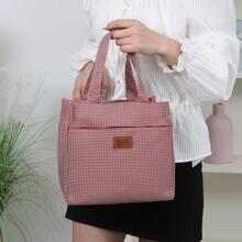 Nueva llegada, tela gruesa con patrón a cuadros, bolso de mano exquisito, bolso tote para el trabajo, bolso de moda con cremallera semicerrada, adecuado para la escuela, el trabajo, las compras, el camping, el uso diario, bolso de mano. Temporada de regreso a la escuela, vintage, minimalista, bolsa para el almuerzo, bolsa de almacenamiento para caja bento, bolsa para el almuerzo, bolsa de compras, bolsa de utilidad - Rojo - Ver 10