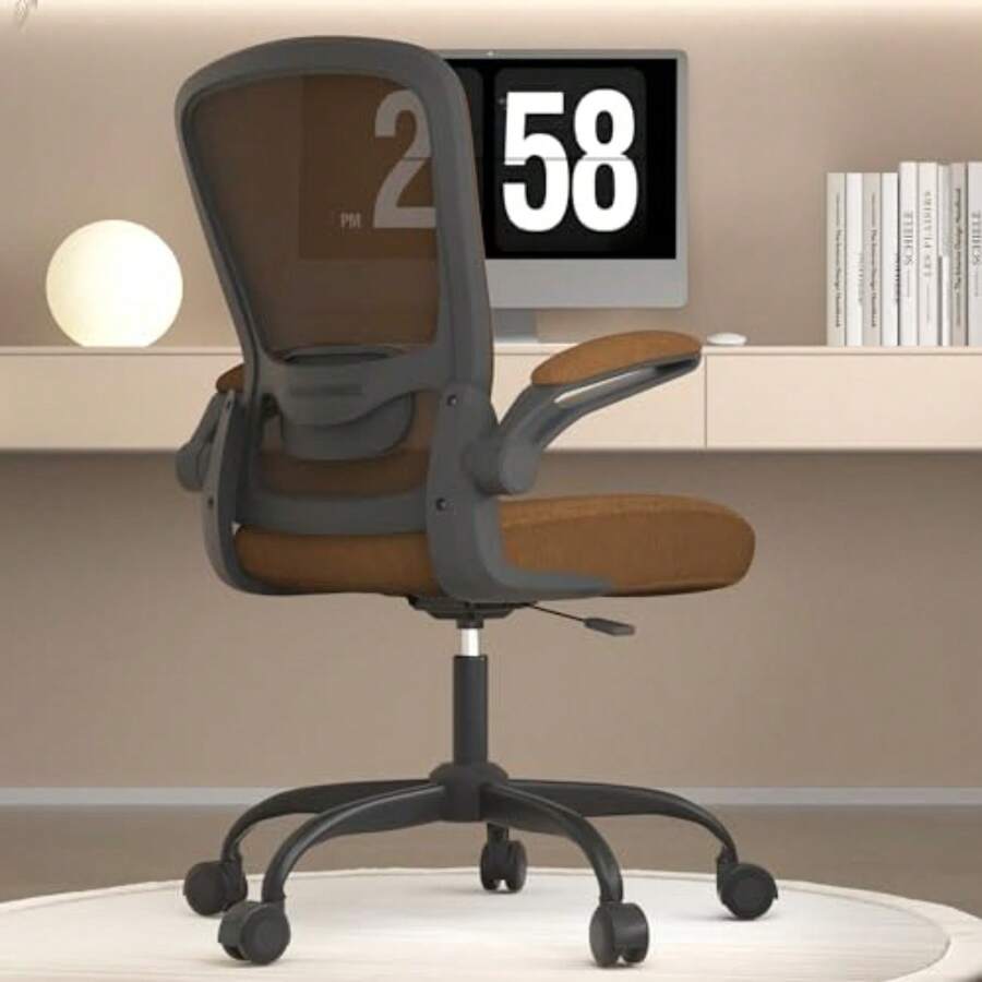 Silla de oficina ergonómica con soporte lumbar ajustable, silla de computadora de malla, respaldo alto, reposabrazos abatibles, sillas de trabajo aprobadas BIFMA, silla ejecutiva para oficina en casa - Caramelo - Ver 1
