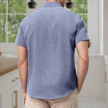 Camisas Hombre Casuales Manga Corta - con Botones Ocultos Tejido Fresco Y Transpirable para Playa Uso Diario Vacaciones Reuniones Ocio - Blanco - Ver 3