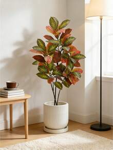 Kmitang 88-130cm Artificial Banyan Tree Branch, Plastic Large Palm Leaf, Outdoor Banyan Leaf, Realistic Large Tree Leaf, Suitable For Home Garden Office Living Room Wedding Party Decoration, 1pc (Without Pot) - Multicolor - View 5