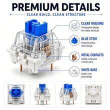 60pcs Blue Mechanical Keyboard Switches 3D Printed Fingertip Stress Relief Clicker Inserts 3-Pin Tactile Replacement Switch Set With Switch Puller And Cleaning Brush - View 2