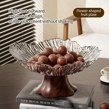 Modern Wavy Petal Shaped Fruit Bowl With Stable Faux Wood Base, Large Capacity Decorative Serving Tray For Fruits, Snacks, Candy, Elegant Accent For Kitchen Countertop And Dining Table, Multiple Colors Available, Material And Easy To Clean - View 9