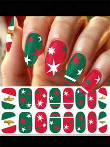 16Tips/Sheet Football Match Fans Nail Art Stickers Mexico Green White Red Heart Soccer Pattern Nail Wraps Full Cover Self-Adhesive Waterproof Sports Fans Slider - 彩色 - 查看 7