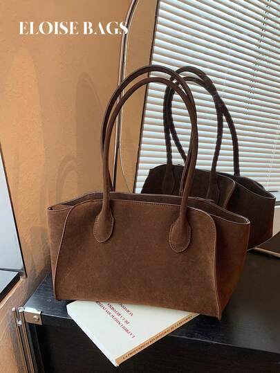 Vintage Matte Tote Bag For Women, Large Capacity Commuter Briefcase, Minimalist No-Logo Old Money Style Handbag, Underarm Bag, Caramel Brown Premium Feel Structured One Shoulder Bag, Versatile For Workplace And Classes, Can Fit Laptop, Niche Luxury Texture, Long Handle, Casual Commute Elegant Women's Bag, Simple Plain Design, Easy To Match, Atmosphere Blogger Style, Gentle Vintage Horizontal Handbag