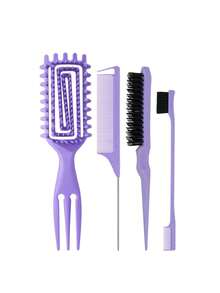4 Peças Conjunto de Pentes para Penteado, Escova para Cabelo Cacheado (Modelagem Ventilada), Escova de Desfiar, Pente de Cauda de Rato, Escova de Borda (Estilo Palha de Trigo) para Escovação de Borda e Costas, Penteado, Ideal para Todos os Tipos de Cabelo - Multicolorido - Visão 14