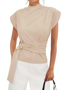 - Blusas de primavera para mujer, con cuello falso, para trabajo, con hebilla, para verano, negocios, casual, 2026 - Negro - Ver 11