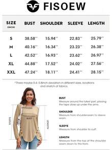 Fisoew - Blusa casual de manga larga para mujer, cuello redondo, botones laterales - X-negro - Ver 5