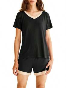 Latuza - Conjunto de Pijama de Manga Corta con Cuello en V para Mujer - Gris-oscuro - Ver 18