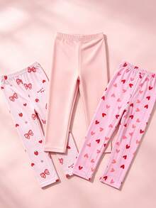 3 piezas de mallas para niñas con estampado de corazón, lazo y fresa, de seda de leche, elásticas, amigables con la piel, transpirables y de ajuste ceñido, dulces y lindas para uso diario casual infantil - Multicolor - Ver 13