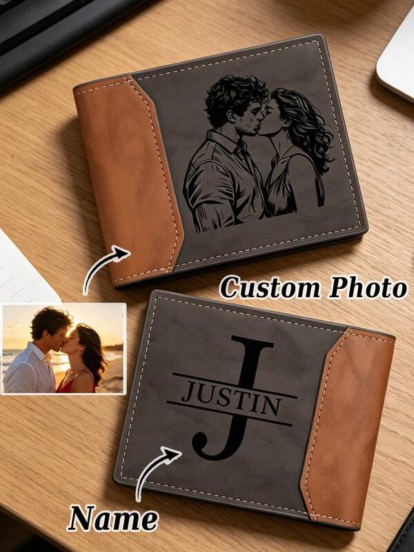 1 Piece Personalized Photo Wallet, Wallet, Father's Day Gift, Gift For Boyfriend, Personalized Gift, Gift For Boyfriend, Personalized Wallet For Men, Gift