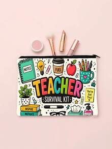 1pc Makeup Bag, Teacher Survival Kit, Fun Design Pattern, Suitable For Women's Beauty Products Storage And Organization, Perfect For Travel, School, Dorm Or Home Use, Bridesmaid Gift Bag - Multicolor - View 2