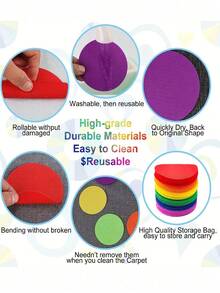 18pcs Carpet Floor Dot Markers, 4 Inch, Classroom Seating Carpet Dots, Fixed Dot Markers, Multi-Color Round Markers, Suitable For Games And Teachers (6 Colors) Back To School - Colorful Carpet - View 6