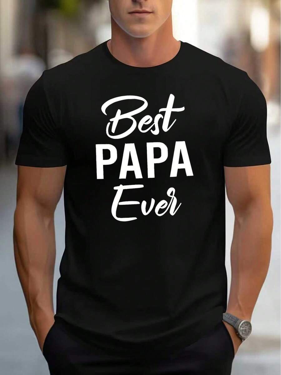 Camiseta casual para hombre, estampada con un diseño que rinde homenaje al mejor padre del mundo, perfecta para el Día del Padre y para vestimenta informal, y un excelente regalo para pad - Negro - Ver 1