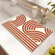 1pc 2D Red Line Bohemian Kitchen Countertop Mat, Diatomaceous Earth Material, Highly Absorbent, Suitable For Tableware, Coffee Machine, Microwave, Etc. Fashionable Watercolor Design, Ideal Choice For Modern Kitchen. - Multicolor - View 6
