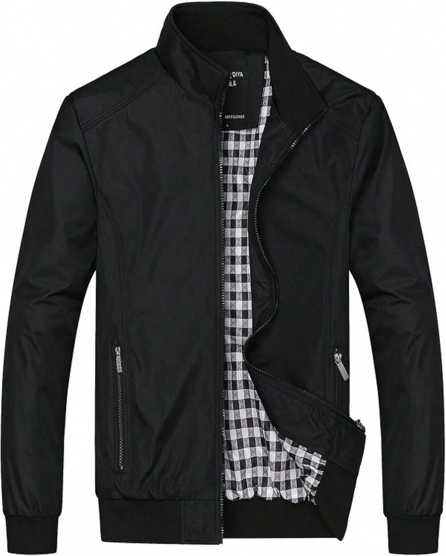 Chamarra Hombre Chaqueta Casual de Negocios Cuello Levantado Para Hombre Chaqueta Abrigos Informal Chaqueta de Senderismo - Azul - Ver 1