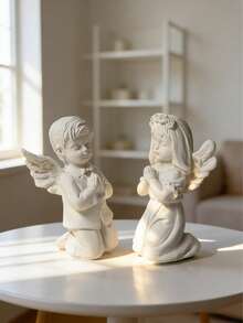 Resin Praying Angel Sculpture - White Little Angel Statue, Suitable For Religious Home Decor, Wedding, Baptism And Memorial Gifts. This Exquisite Kneeling Angel Sculpture, With Delicate Wings And Expression, Adds A And Spiritual Atmosphere To Your Living Room, Bedroom Or Altar. As A Timeless Accent For Bookshelves, Mantels Or Entryways, It Can Create A Peaceful Ambiance For Any Space. - B - View 5
