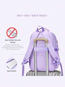 1pc Large Capacity Girls Backpack, Casual Fashion Backpack, 15.6 Inch Laptop Backpack, Girl's Shoulder Bag, School Backpack, With Luggage Strap, Outdoor Travel Bag, Suitable For Teenage Girls, School And Travel - Purple - View 5