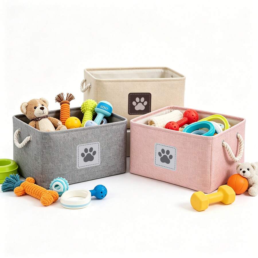Foldable Fabric Pet Toy Storage Basket, Large Capacity Pet Toy Storage Box With Comfortable Handle, Foldable, Suitable For Accessories, Toys, Coats And Clothing