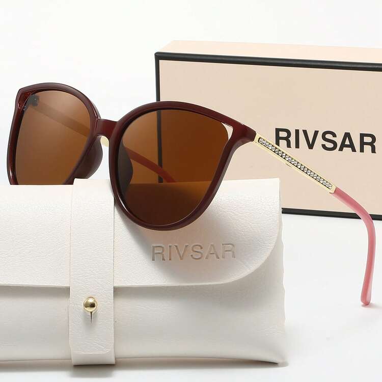 Rivsar 女士时尚偏光水钻猫眼圆形太阳镜，采用TAC材质，轻便耐用，适合驾驶、户外活动、派对、优雅场合、摄影、旅行、休闲等，是送给男士和女士的理想礼物（生日、情人节、夏季、婚礼、斋月），日常及特殊场合皆宜，时尚镜框，佩戴舒适，简约百搭，男女皆宜，高端品牌节日礼品精品太阳镜。 - 彩色 - 查看 7