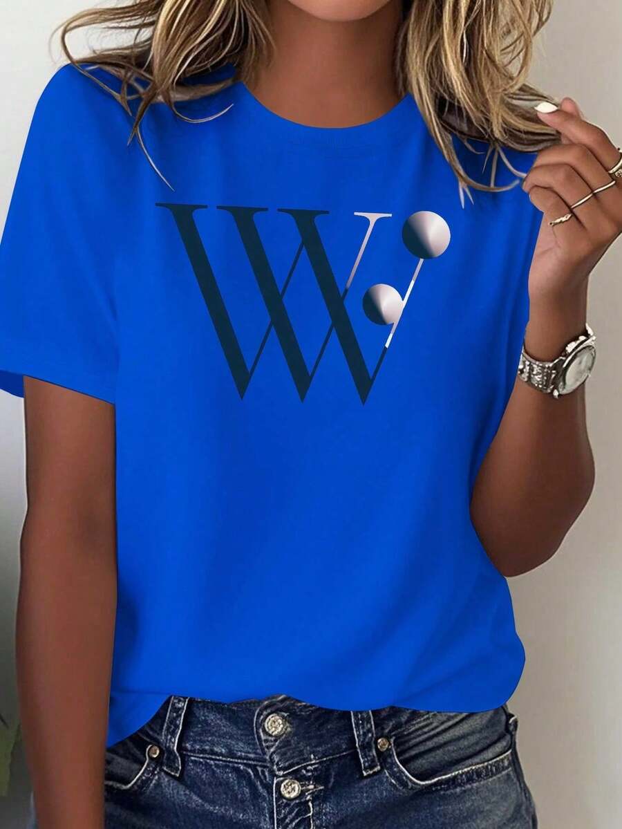 Printed Camisole - 1 Piece Women's Camisole With Modern Minimalist WW Logo - Casual Loose Style, 100% Pure Cotton, Summer Y2K Blouse, Graduation Season Beachwear For Women - 藍色 - 查看 1
