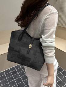 Nuevo bolso de hombro tipo tote de unicolor, de lujo ligero, de alta gama y versátil para mujer - Negro - Ver 8