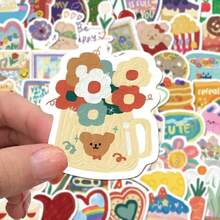 90pcs Cartoon Korean Style Fresh Watercolor Pen Drawing Stickers, Cute DIY Planner Stickers, Girl Journal Scrapbook Photo Album Decoration Stickers - default - View 3