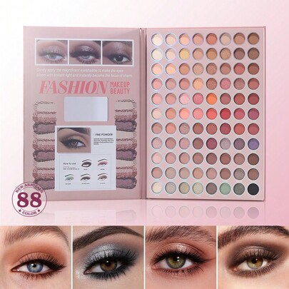 Julystar Paleta de sombras de ojos sin polvo volador de 88 tonos, mate para base y modelado, brillo para acentos brillantes, larga duración con color vibrante, diseño de libro plegable portátil para fácil transporte y almacenamiento