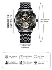 VA VA VOOM 男士手錶 41mm Aviator 系列 不鏽鋼錶帶 原裝石英機芯 夜光日期顯示 男士運動軍事風手錶 金色 & 銀色 & 黑色 - 黑色 - 查看 4