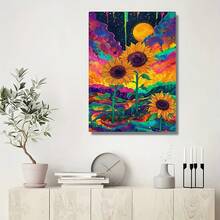 New Arrival! 5D Full Round Diamond Painting Kit [Neon Starry Sky Sunflower], Multiple Sizes Available, Clear Letters, Vibrant Colors, Many Patterns To Choose From, Suitable For Adults And Beginners DIY Frameless Diamond Art, Spring Home Wall Decor Craft, Graduation Gift - No Frame - View 8