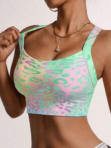 Bra Olahraga Wanita Gradien Pelangi Elastisitas Tinggi Bra Fitness Silang Belakang Dapat Dicuci dengan Mesin Cuci Musim Gugur - MultiWarna - View 3