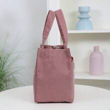 Nueva llegada, tela gruesa con patrón a cuadros, bolso de mano exquisito, bolso tote para el trabajo, bolso de moda con cremallera semicerrada, adecuado para la escuela, el trabajo, las compras, el camping, el uso diario, bolso de mano. Temporada de regreso a la escuela, vintage, minimalista, bolsa para el almuerzo, bolsa de almacenamiento para caja bento, bolsa para el almuerzo, bolsa de compras, bolsa de utilidad - Rojo - Ver 4