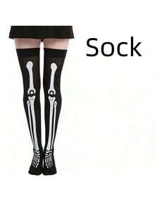 2pcs/Set Halloween Glow-In-The-Dark Skeleton Gloves & Long Socks Party Props Glow-In-The-Dark Ghost Bone Socks Party Style Random - Multicolor - View 5