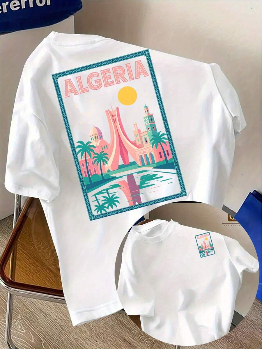 Colorful Print ALGERIA Pattern Unlocks Men'S White T-Shirt with Codes, Breathable Summer Casual Tee for Men, Regular Round Neck Short Sleeves f - Weiss - Übersicht 1