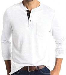 YOUTHGO Camiseta Henley Casual para Hombre Playera de Solapa Frontal de Manga Corta con Botones - caqui (manga largo) - Ver 14
