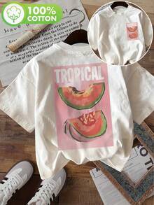 Camiseta de verano estampada de manga corta para mujer, top para mujer, tejido de algodón puro, corte regular.blusas para mujer playeras de mujer blusas casuales para dama conjuntos de mujer - Blanco - Ver 1