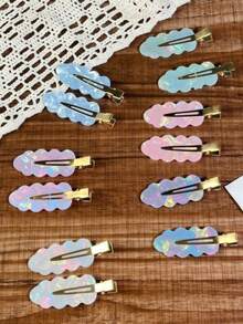 6PCS/12PCS Geometric Pattern Casual Korean Style Cloud Hair Clips For Women, Fashion Versatile Bangs Side Clips, Transparent Iridescent Hair Accessories - Multicolor - View 7
