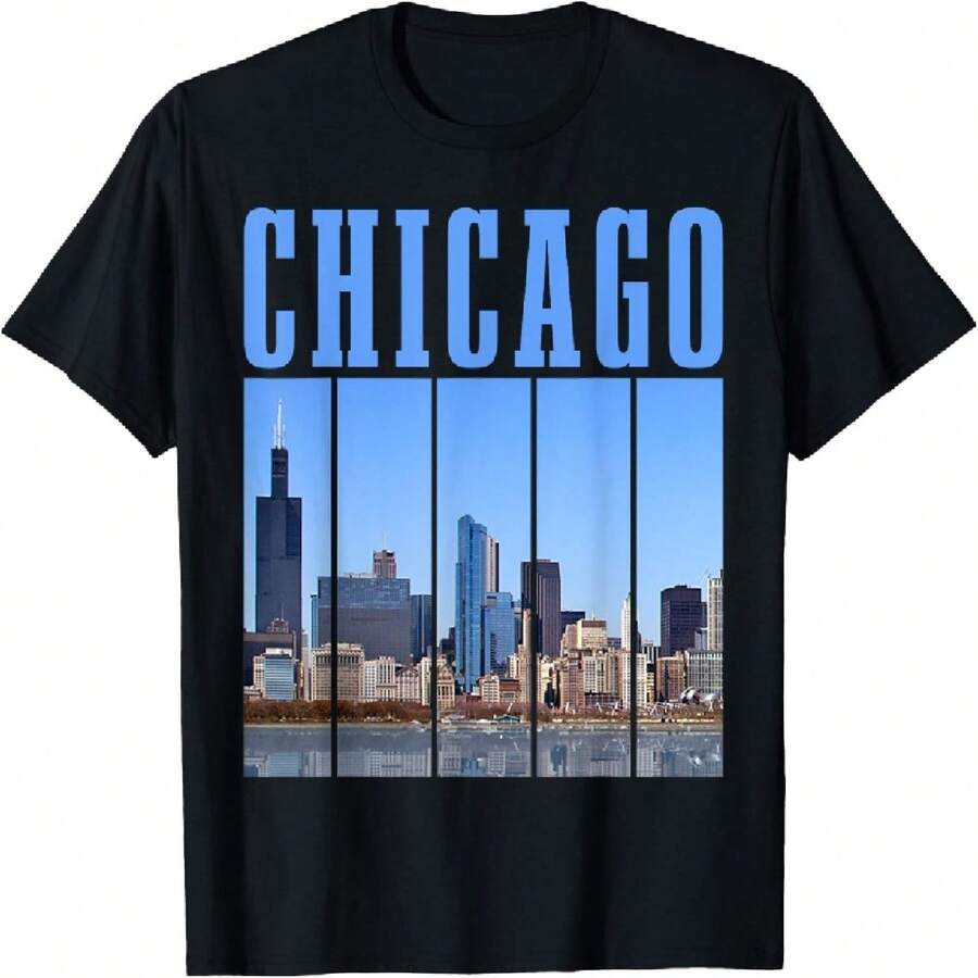 Chicago Illinois Vintage Pride Chicago Skyline T-Shirt - Black - View 1