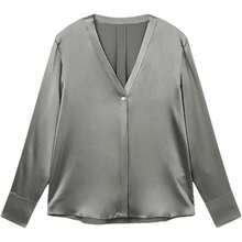 Blusa de manga larga brillante con cuello en V profundo para mujer - Rojo vino - Ver 10