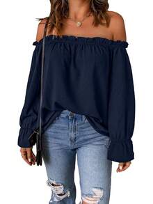 Spriolim - Blusa de gasa de manga larga con volantes y hombros descubiertos para mujer - 26 Boho Blanco - Ver 14