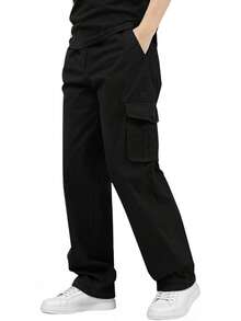PLANET Pantalones Cargo Hombre 100% Algodón - Corte , Ajuste Holgado, Cintura Elástica y Cómodo |   Ideales para el Día a Día, Senderismo y Actividades Exteriores |   Versátil y Casual - Negro - Ver 1