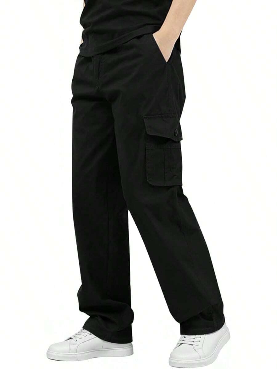 PLANET Pantalones Cargo Hombre 100% Algodón - Corte , Ajuste Holgado, Cintura Elástica y Cómodo |   Ideales para el Día a Día, Senderismo y Actividades Exteriores |   Versátil y Casual - Negro - Ver 1