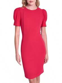 DKNY - Vestido de Manga Corta abombada hasta la Rodilla con Cierre Trasera expuesta - Combo de iris - Ver 15