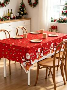 1pc Christmas Tablecloth, Snowman Merry Christmas Tablecloth, Santa Claus, Penguin Design, 220*130cm Disposable PE Tablecloth, Christmas Party Supplies, Christmas Decoration, Christmas Decor, Noel Decoration, Navidad Decoration, Christmas Home Decor, Christmas Gift, Christmas Kitchen Supplies, Dining Table Decoration, Winter Decoration, Christmas Party Gift, Family Gathering Supplies, Holiday Accessories - Multicolor - View 1