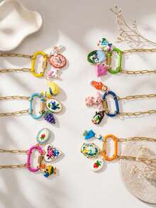 1pc DIY Colorful Summer Oil Drop Cute Animal & Plant Pendant Necklace, Fashion Pastoral Style, Dopamine Style Fashion Necklace, Stainless Steel Vacuum Plated 18k Gold, Displaying Women's Fashion Charm Item, Pendant For Jewelry Making, High-End Jewelry, Stainless Steel Accessory - Multicolor - View 10