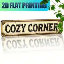 2D Plano, 1 pieza Letrero de pared de metal vintage cómodo - Decoración de granja antigua con letras verdes y doradas, colgante de hierro duradero para puerta/pared, adecuado para hogar, cafetería, dormitorio, baño - Viene con herrajes, fácil de instalar, ideal para regalo de inauguración de casa y diseño de interiores - Impresión 2D plana, resistente a los rayos UV y a los arañazos, estilo vintage, adecuado para uso en interiores, decoración multifuncional, agujeros preperforados como se muestra en la tabla de tallas - Multicolor - Ver 1