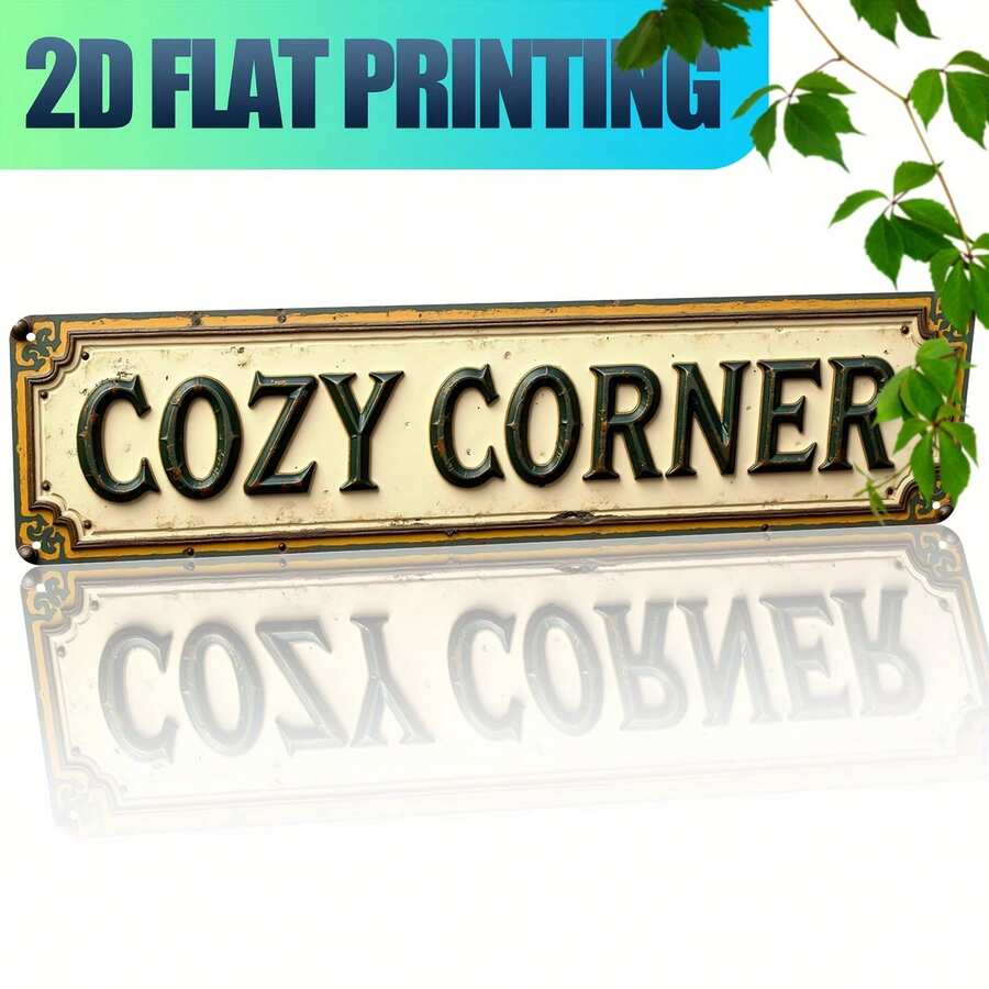 2D Plano, 1 pieza Letrero de pared de metal vintage cómodo - Decoración de granja antigua con letras verdes y doradas, colgante de hierro duradero para puerta/pared, adecuado para hogar, cafetería, dormitorio, baño - Viene con herrajes, fácil de instalar, ideal para regalo de inauguración de casa y diseño de interiores - Impresión 2D plana, resistente a los rayos UV y a los arañazos, estilo vintage, adecuado para uso en interiores, decoración multifuncional, agujeros preperforados como se muestra en la tabla de tallas - Multicolor - Ver 1